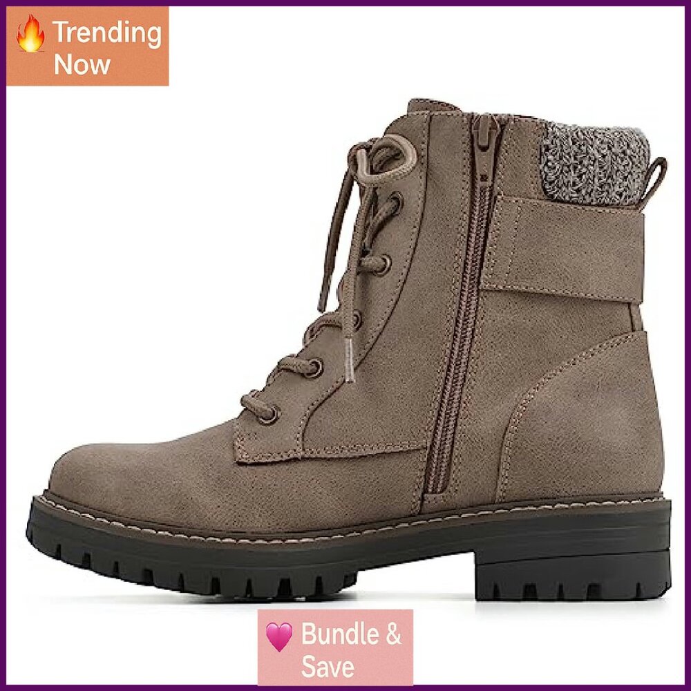 Women's Block Heel Ankle Boots with Lace-Up & Zipper Closure - Picture 5 of 8